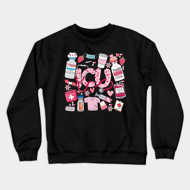 ICU Happy Valentines Day Intensive Care Unit Nurse Life Crew Crewneck Sweatshirt by jadolomadolo